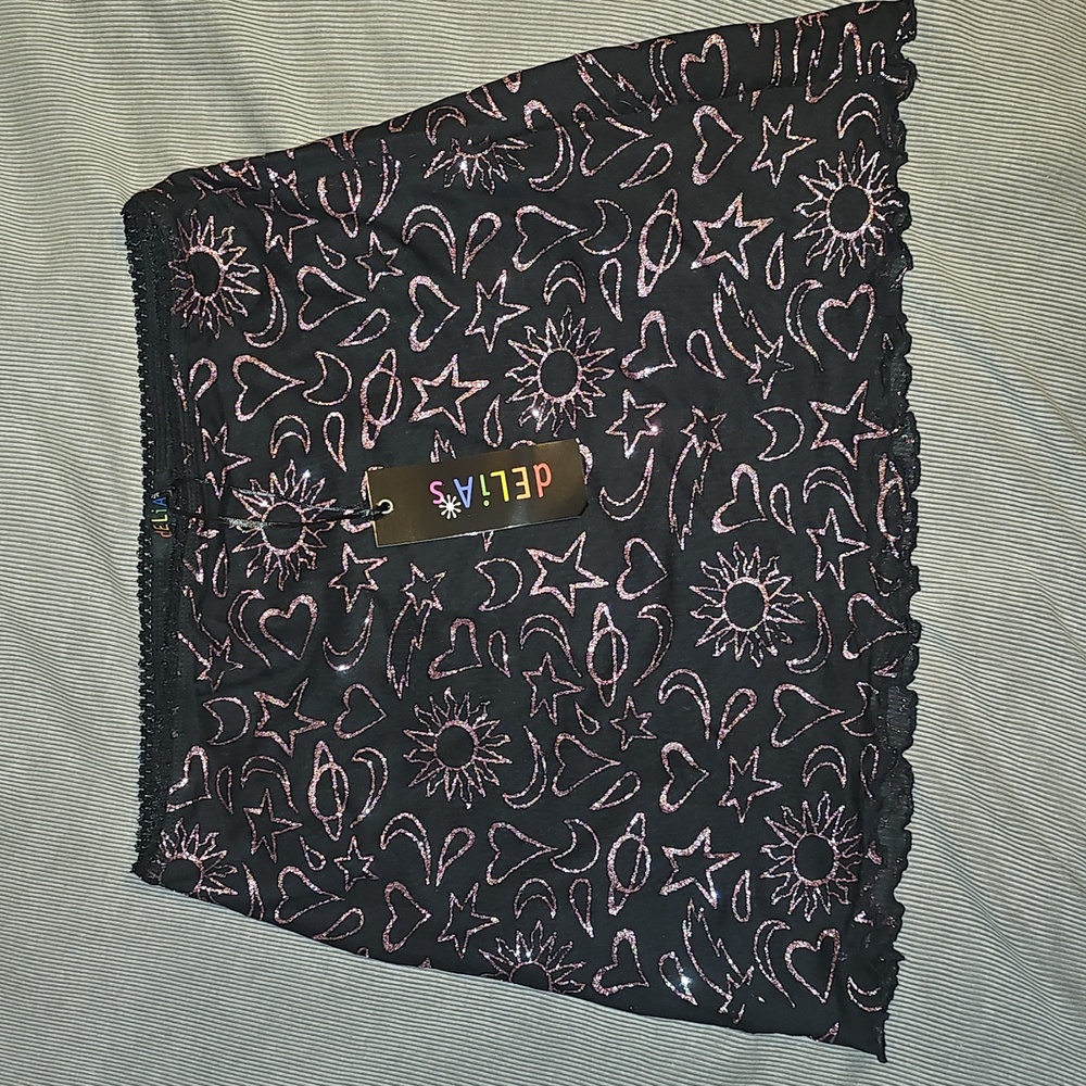 dELiA*s Black Skirt with Pink Celestial Patterns